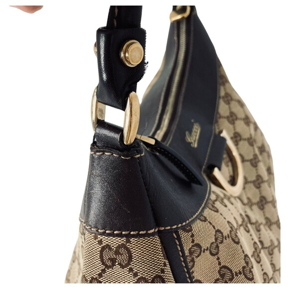 Authentic GUCCI Medium GG Monogram Tan Canvas Sukey Tote Handbag Purse - Picture 10 of 16